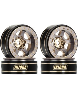 INJORA 1.0 Plus 42g/pcs 6-Spoke Brass Grey Beadlock Wheel Rims for 1/24 1/18 RC Crawler (4) (W1102)