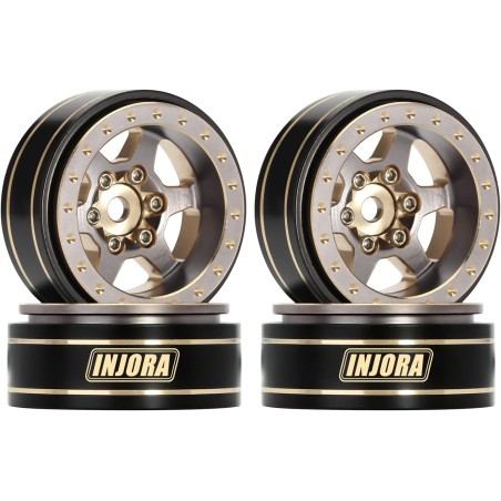 INJORA 1.0 Plus 42g/pcs 6-Spoke Brass Grey Beadlock Wheel Rims for 1/24 1/18 RC Crawler (4) (W1102)