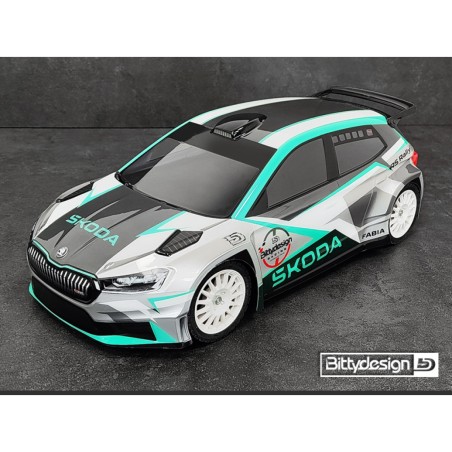 Bittydesign SKODA Fabia RS Rally2 1/10 190mm carrosserie rallye transparente, LightWeight 0,8mm (aile incluse)