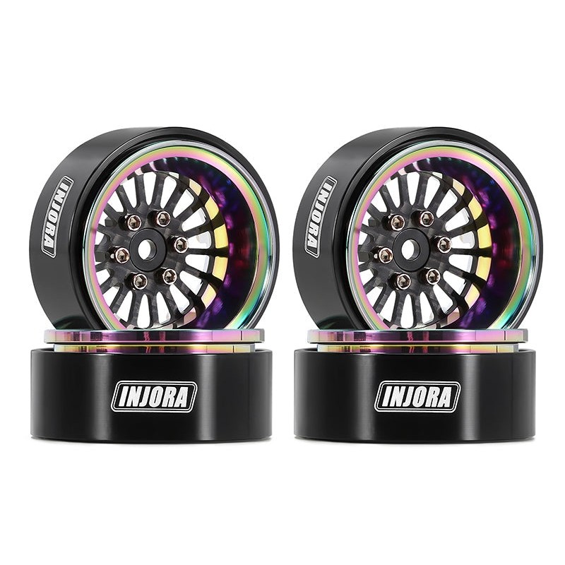 Roues Injora Modu Wheel Rainbow Beadlock de 1,3 po à déport négatif pour Crawler RC 1/18 1/24 - 18 rayons