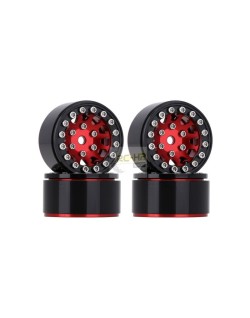 INJORA 1.0" 12-Spokes Beadlock Aluminum Wheel Rims for 1/24 RC Crawlers (4) (W1049) - Red