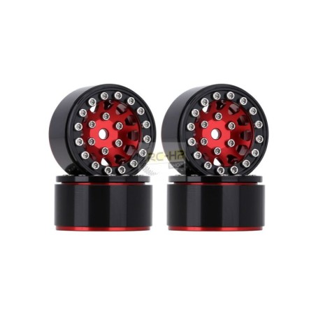 INJORA 1.0" 12-Spokes Beadlock Aluminum Wheel Rims for 1/24 RC Crawlers (4) (W1049) - Red