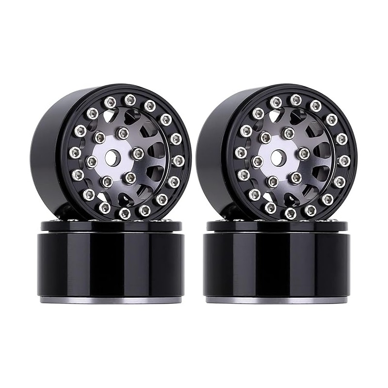 1.0" 12-Spokes Beadlock Aluminum Wheel Rims for 1/24 RC Crawlers (4) (W1049) - BLACK/GREY