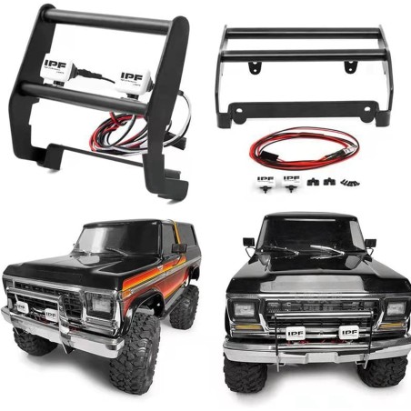 pare-chocs avant en acier inoxydable avec lumière LED anti-collision pour 4 pièces de voiture RC TRX4 1/10