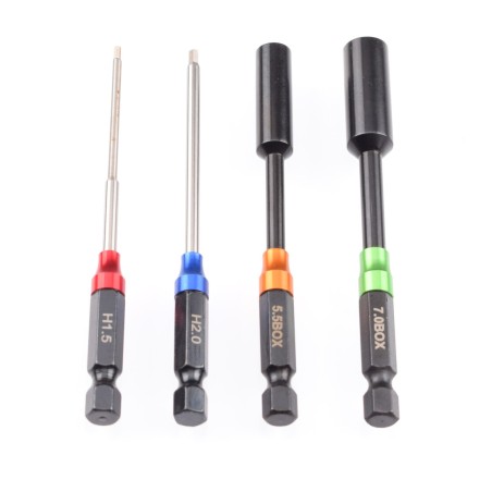 Jeu de clés hexagonales et écrous métriques RUDDOG 1/4" pour outils électriques (1,5 | 2,0 | 5,5 | 7,0 mm)