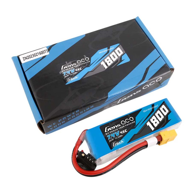 Batterie LiPo Gensace Soaring 2S 7,4 V - 1800 - 45 C (XT60) 90 x 30 x 17 mm 111 g G-Tech