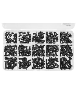 Team Corally - Screw Set M4 - Hex Flat Head - DIN 7991 - Steel Black - 10.9 Grade - 15 Sizes - 265 pcs