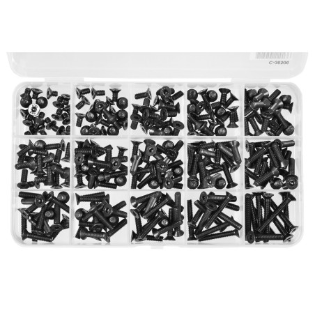 Team Corally - Screw Set M4 - Hex Flat Head - DIN 7991 - Steel Black - 10.9 Grade - 15 Sizes - 265 pcs