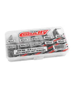 Team Corally - Jeu de vis - Vis sans tête - M3 - M4 - M5 - DIN 916 - Acier noir - Grade 12.9 - 10 tailles - 370 pièces