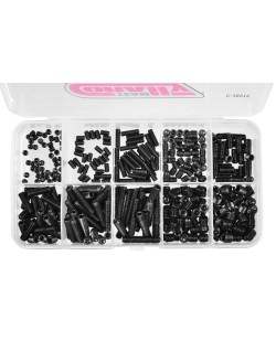 Team Corally - Jeu de vis - Vis sans tête - M3 - M4 - M5 - DIN 916 - Acier noir - Grade 12.9 - 10 tailles - 370 pièces