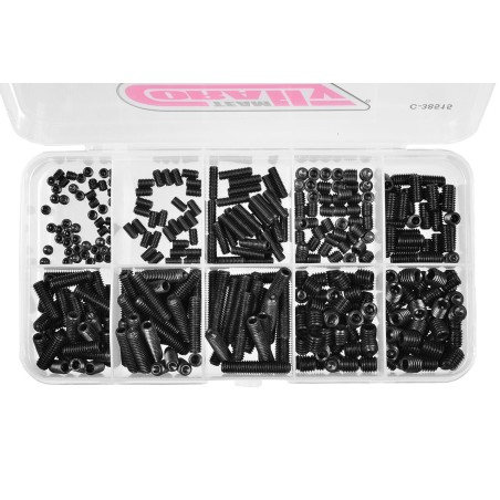 Team Corally - Jeu de vis - Vis sans tête - M3 - M4 - M5 - DIN 916 - Acier noir - Grade 12.9 - 10 tailles - 370 pièces