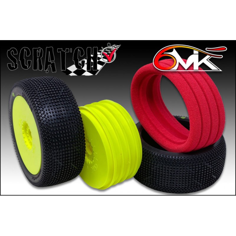 6MIK Pneus à Coller Buggy Scratch + Jantes Ultra Jaunes + Inserts (x2) TKUY17