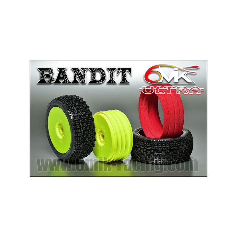 6MIK Pneus à Coller Buggy Bandit + Jantes Ultra Jaunes + Insert (x2) TKUY8