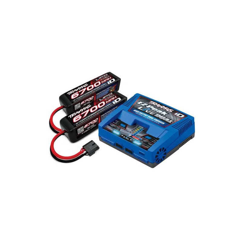 PACK CHARGEUR LIVE 2973G + 2 x LIPO 4S 6700MAH 2890X PRISE TRAXXAS