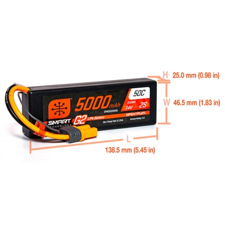 7.4V 5000mAh 2S 50C Smart G2 Hardcase LiPo Battery: IC5 (Promoto)