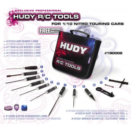 Set outils pour Nitro 1/10 + trousse - HUDY - 190002