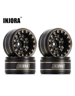 INJORA 1.0" 47g/pcs Black Brass Beadlock Wheel Deep Dish Negative Offset 3.15mm for 1/24 RC Crawlers (4) (W1005)