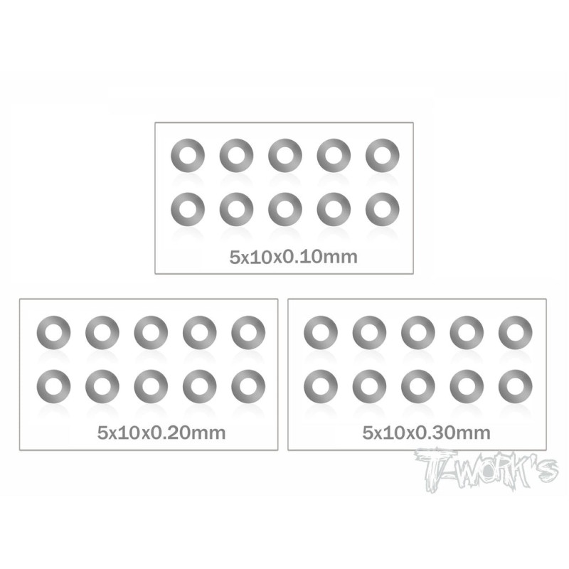 TA-TA-TA-24 Rondelles de cale en acier inoxydable 5 x 10 (0,1, 0,2, 0,3 mm)0,3 mm)