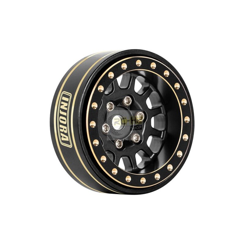 INJORA 1.0 Plus 42g/pcs 12-Spoke Brass Black Beadlock Wheel Rims for 1/24 1/18 RC Crawler (4) (W1101BK)